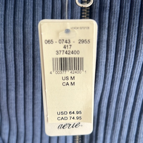 Aerie Oversized Sweatshirt, Size M, Blue Washed, Front Zipper, Ribbing Accents - Picture 6 of 9